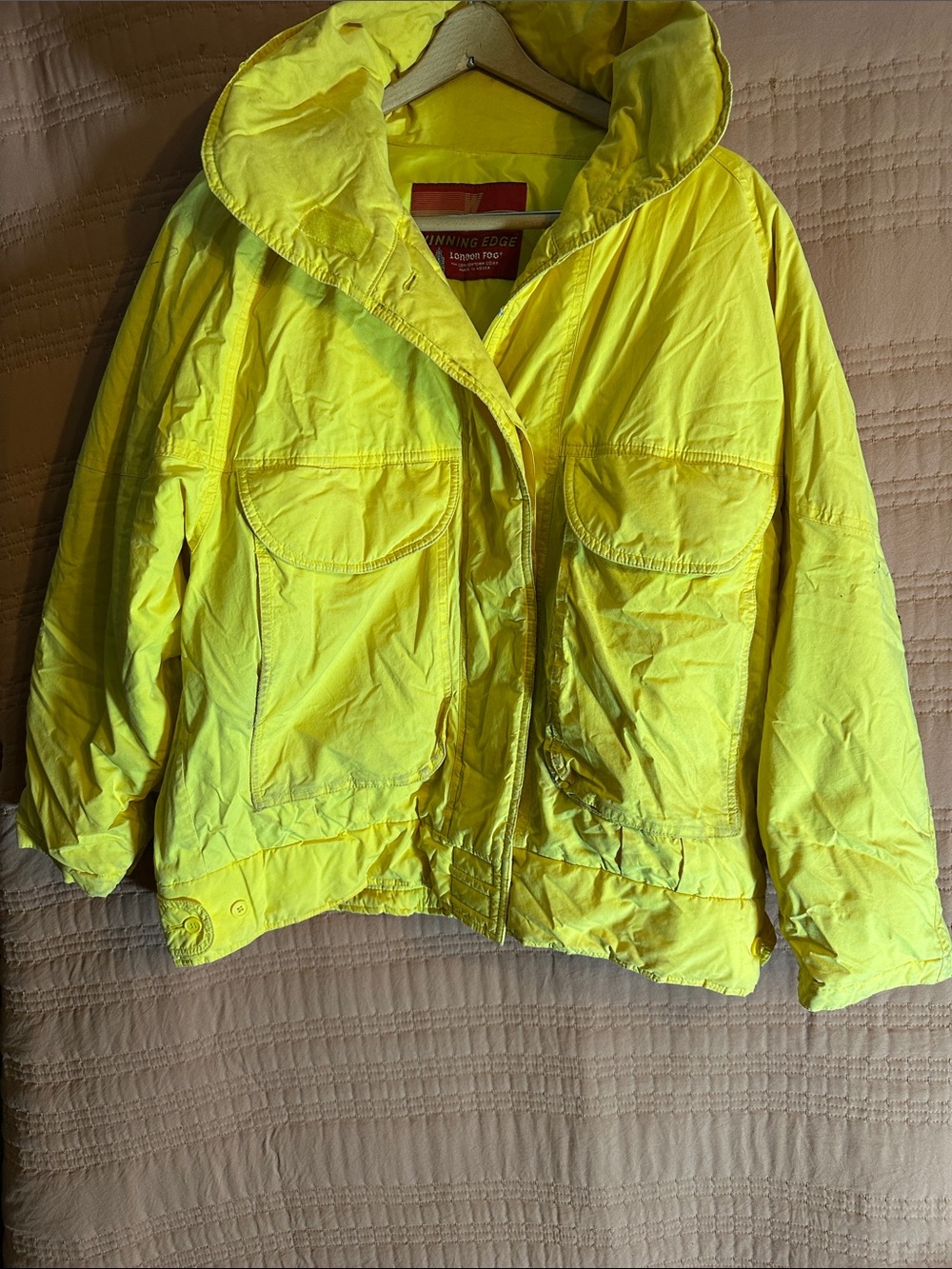 London Fog High-Visibility Yellow Hooded Bomber Jacket